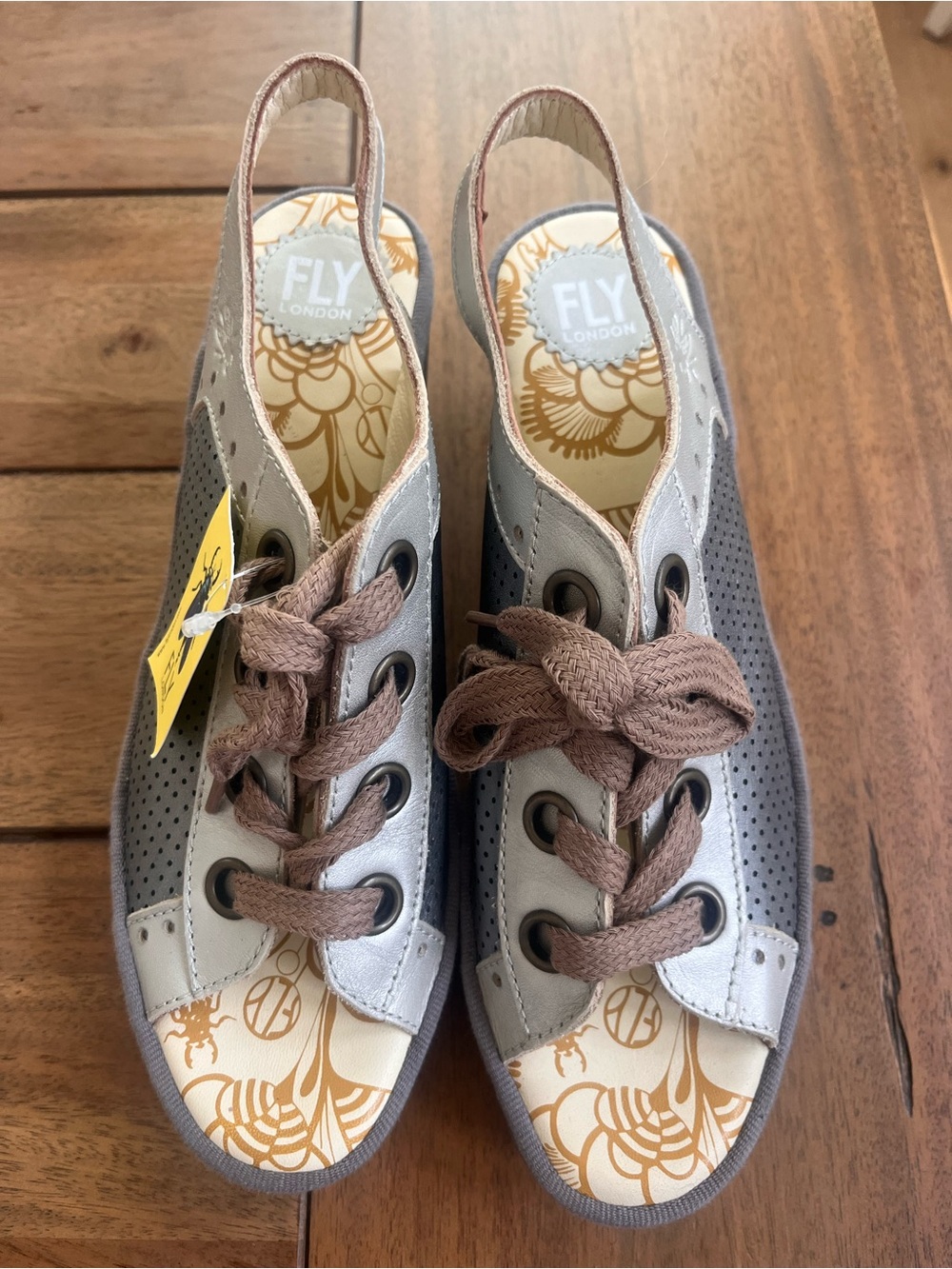 FLY London Women’s Gray Perforated Wedge Sandals; EU Size 41/US 10 NWT! - Picture 2 of 9